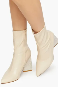 Faux Leather Rhinestone-Heel Booties