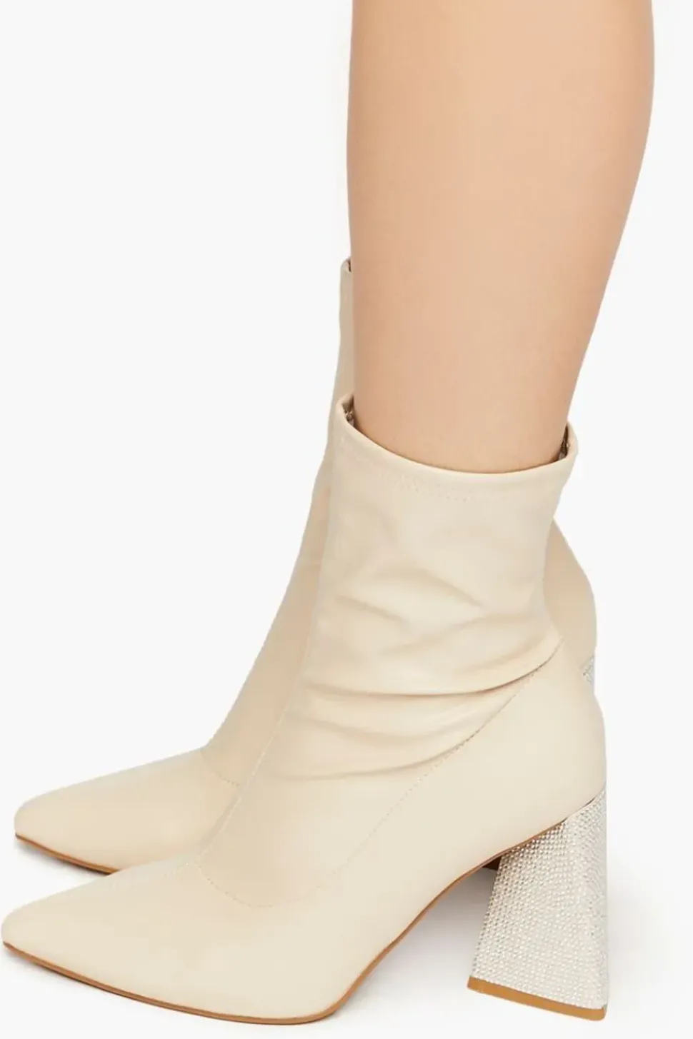 Faux Leather Rhinestone-Heel Booties