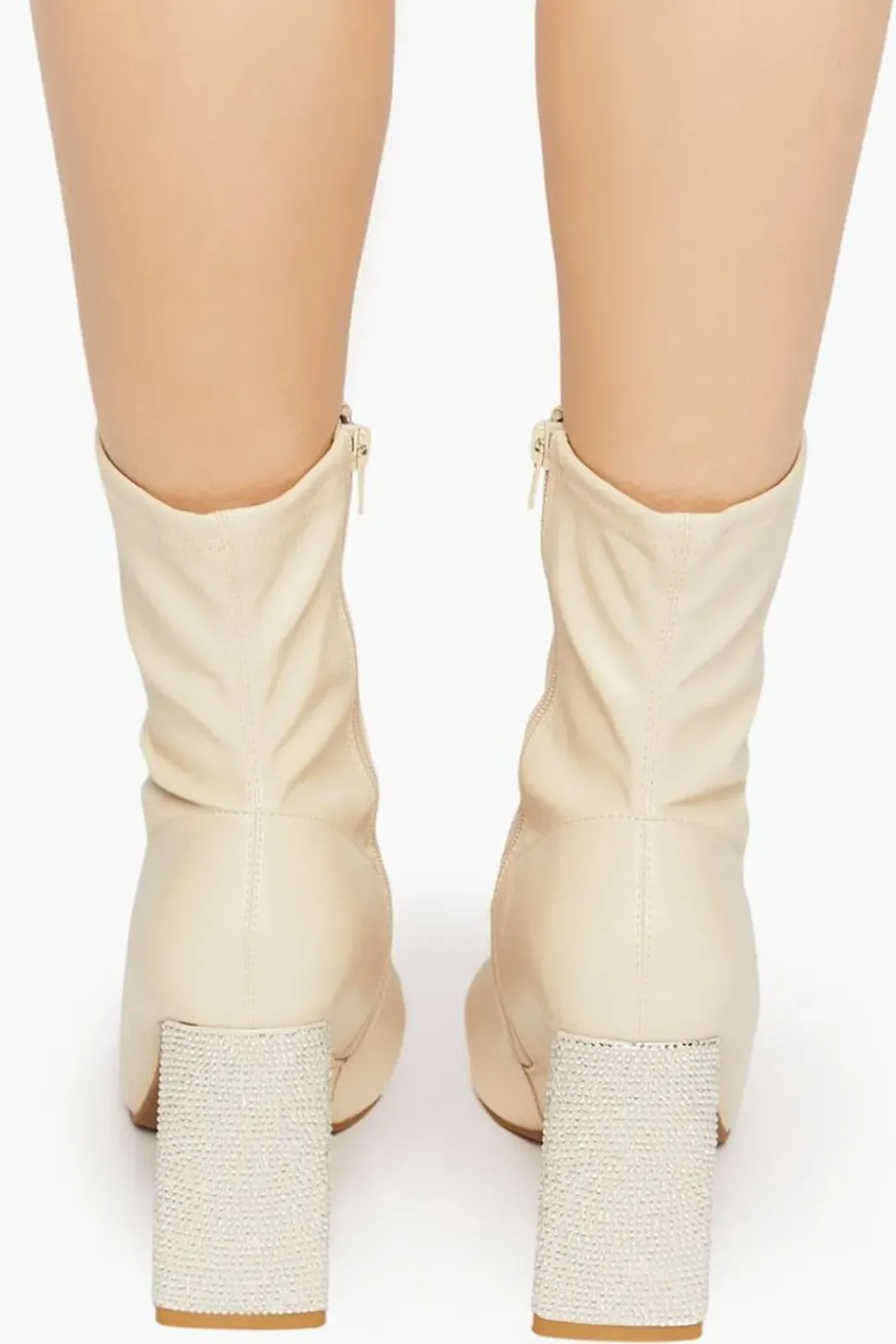 Faux Leather Rhinestone-Heel Booties