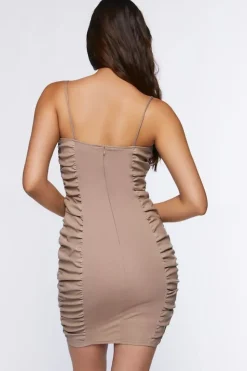 Faux Leather Ruched Cami Mini Dress