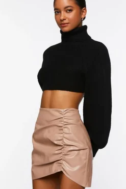 Faux Leather Ruched Mini Skirt