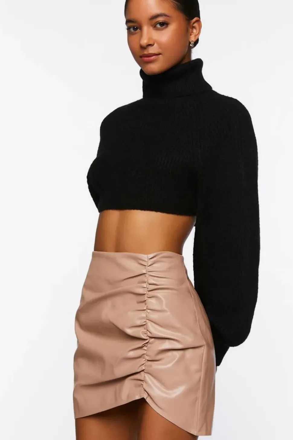 Faux Leather Ruched Mini Skirt