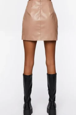 Faux Leather Ruched Mini Skirt