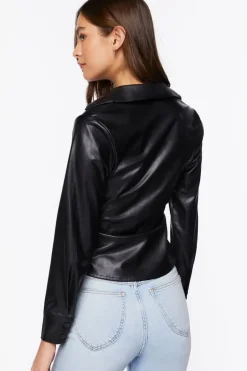 Faux Leather Ruched Shirt