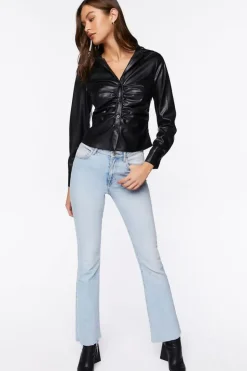 Faux Leather Ruched Shirt