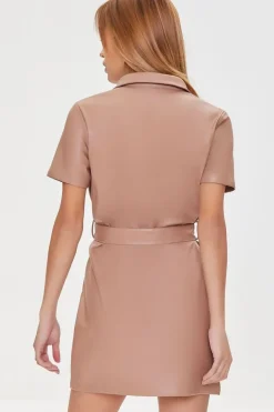 Faux Leather Shirt Dress