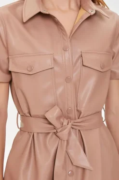 Faux Leather Shirt Dress