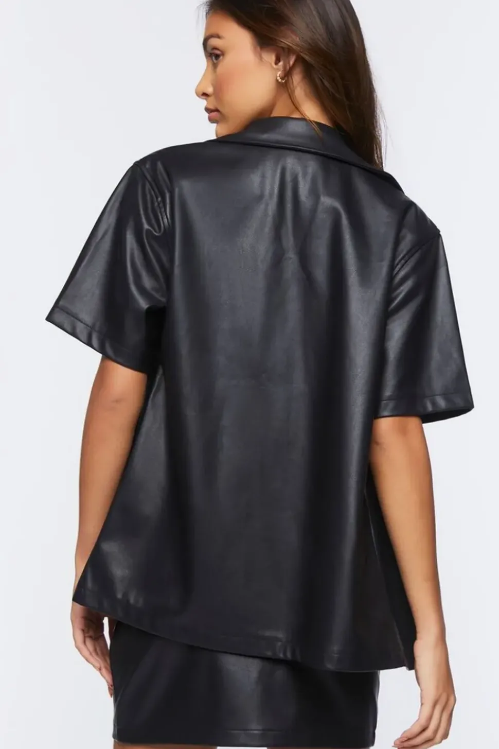 Faux Leather Shirt & Mini Skirt Set