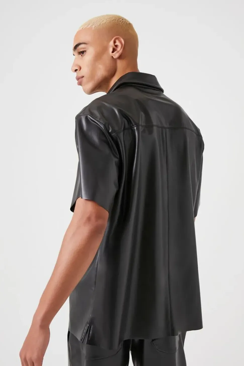 Faux Leather Short-Sleeve Shirt