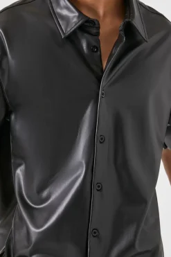 Faux Leather Short-Sleeve Shirt