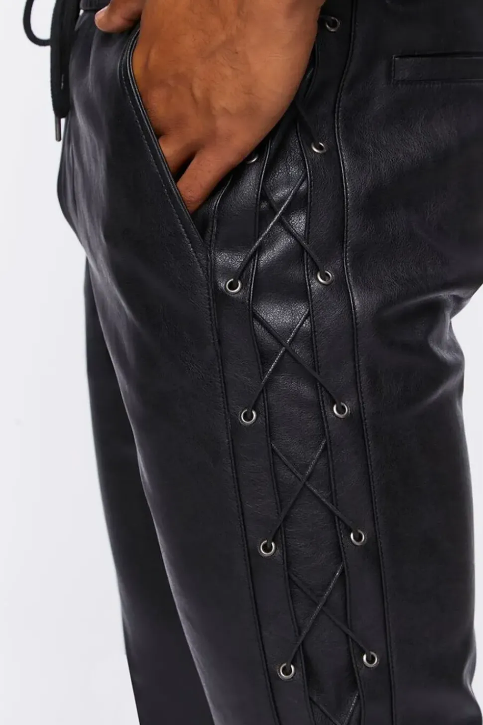 Faux Leather Side Lace-Up Pants