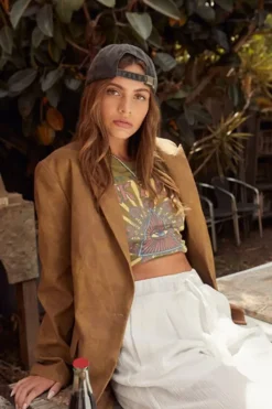 Faux Leather Single-Breasted Blazer