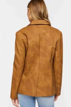 Faux Leather Single-Breasted Blazer