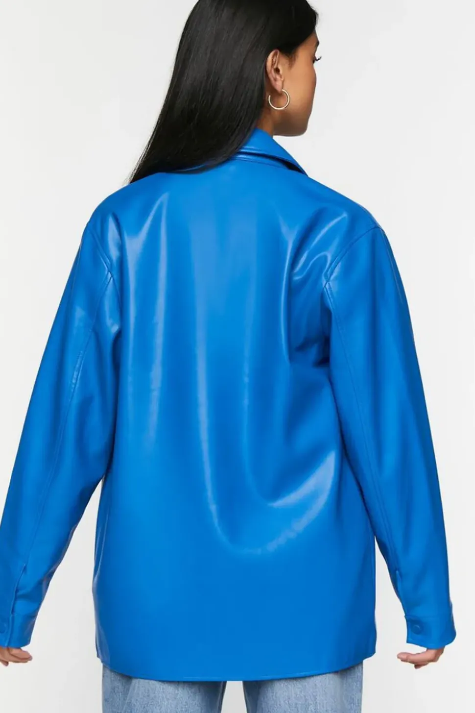 Faux Leather Snap-Button Shacket