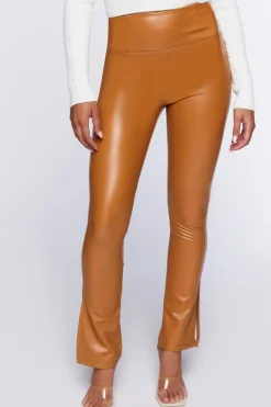 Faux Leather Split-Hem Flare Pants