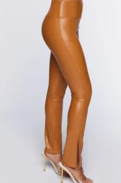Faux Leather Split-Hem Flare Pants