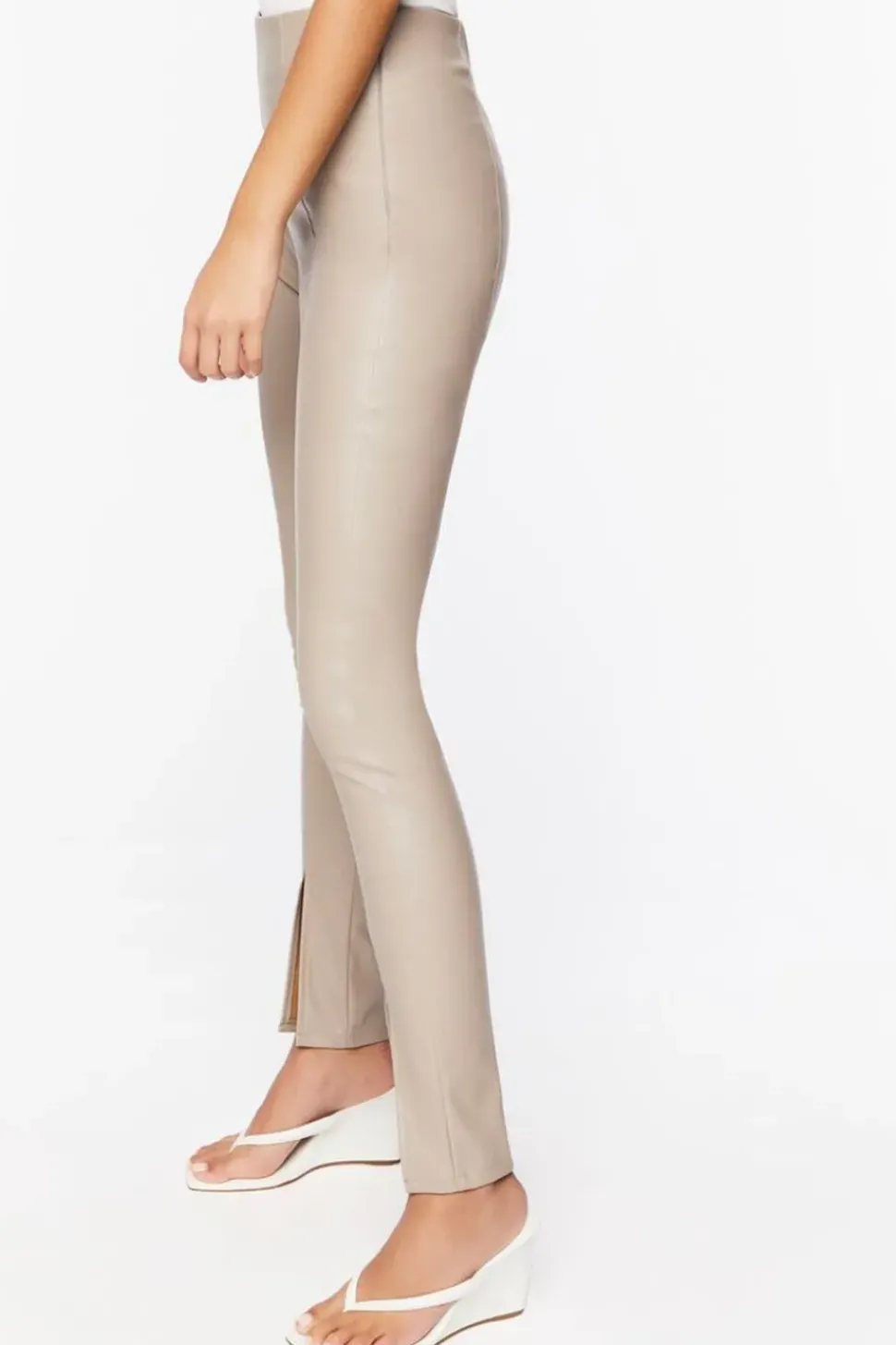 Faux Leather Split-Hem Skinny Pants