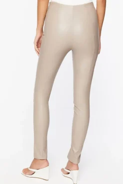 Faux Leather Split-Hem Skinny Pants