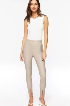 Faux Leather Split-Hem Skinny Pants