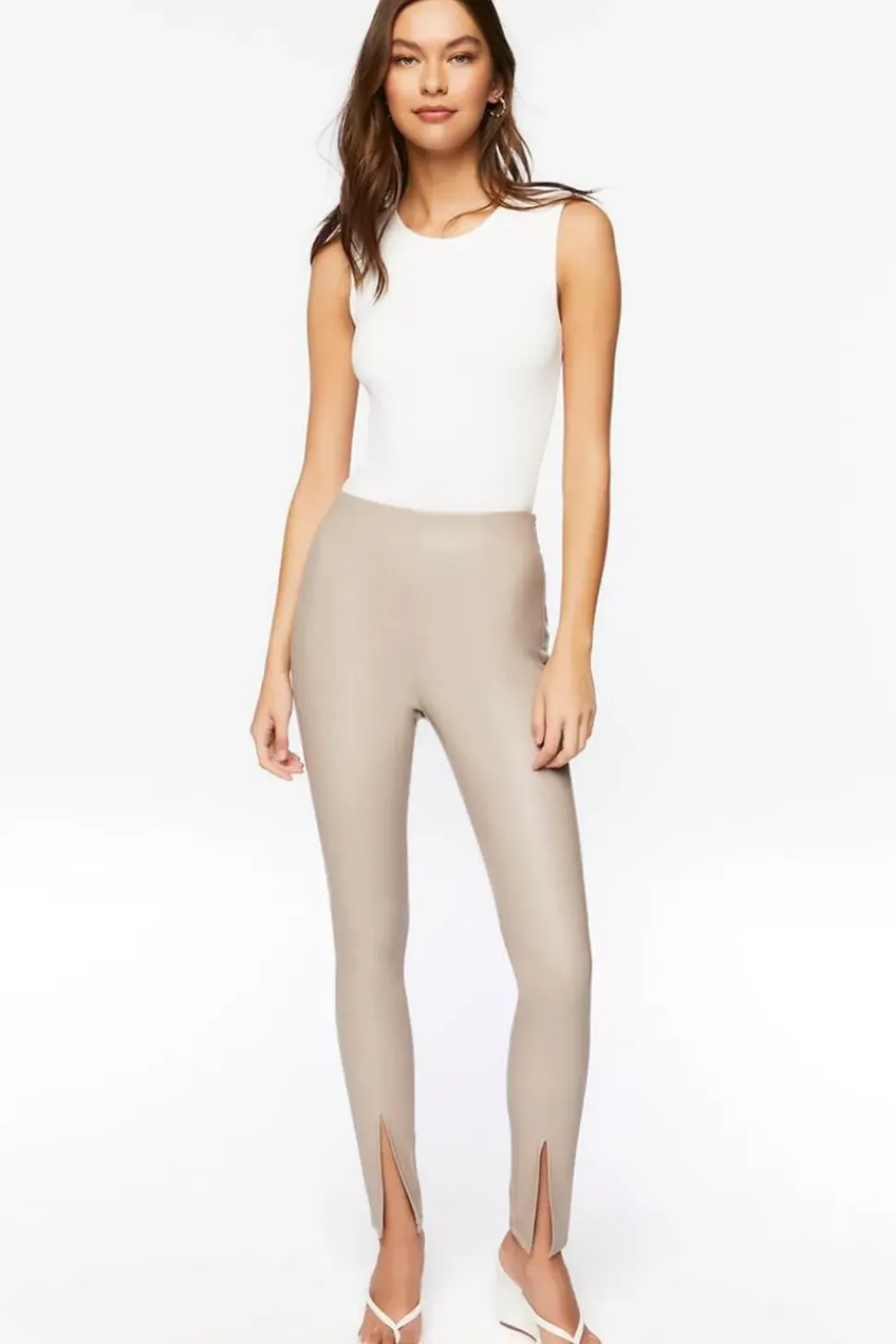 Faux Leather Split-Hem Skinny Pants