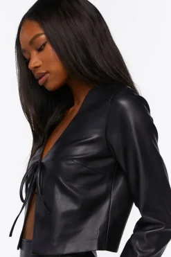 Faux Leather Split-Hem Top
