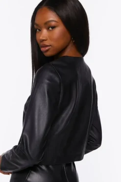 Faux Leather Split-Hem Top