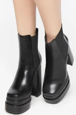Faux Leather Stacked Platform Booties
