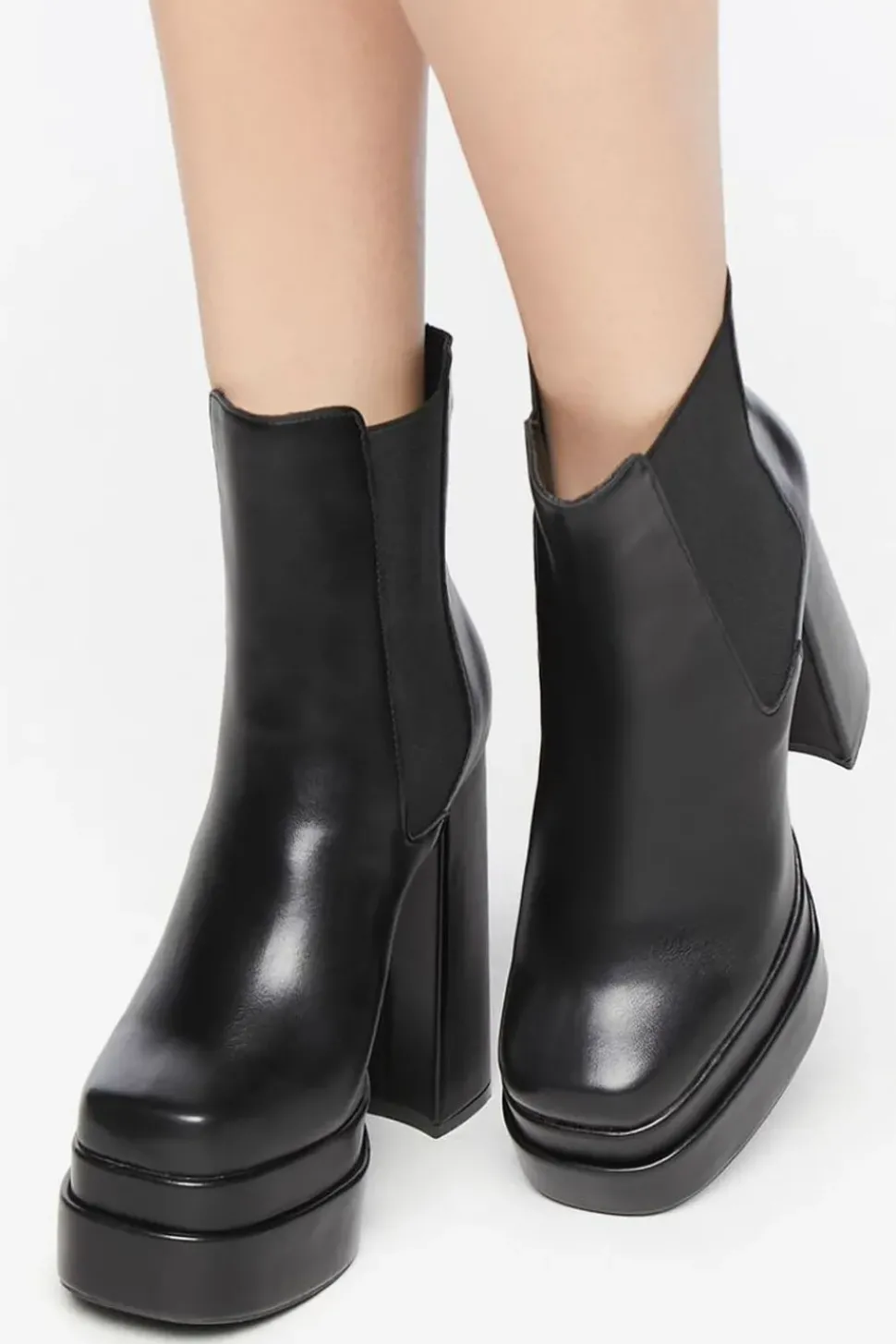 Faux Leather Stacked Platform Booties