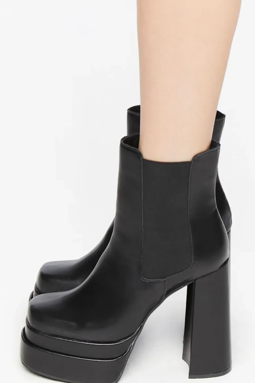 Faux Leather Stacked Platform Booties