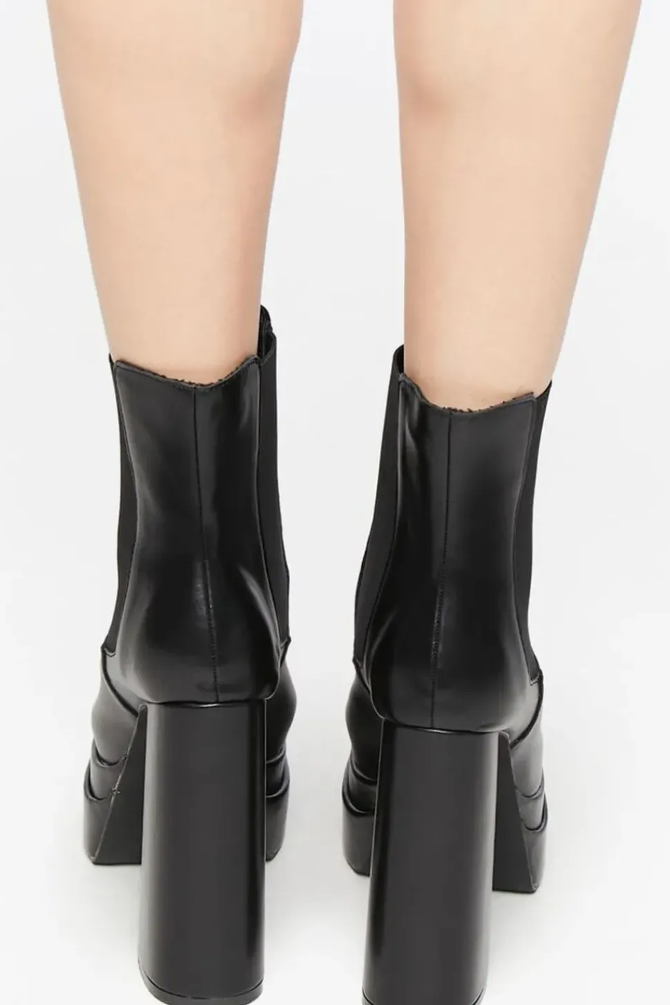Faux Leather Stacked Platform Booties