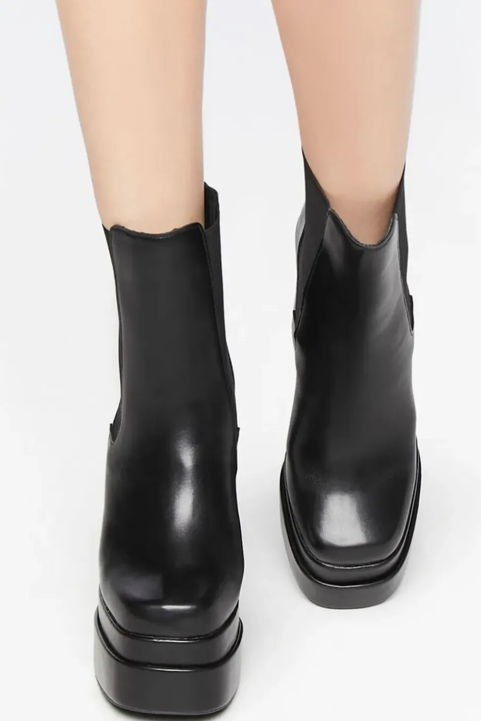 Faux Leather Stacked Platform Booties