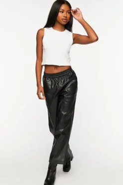 Faux Leather Straight-Leg Pants