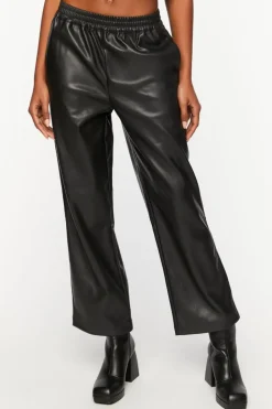 Faux Leather Straight-Leg Pants
