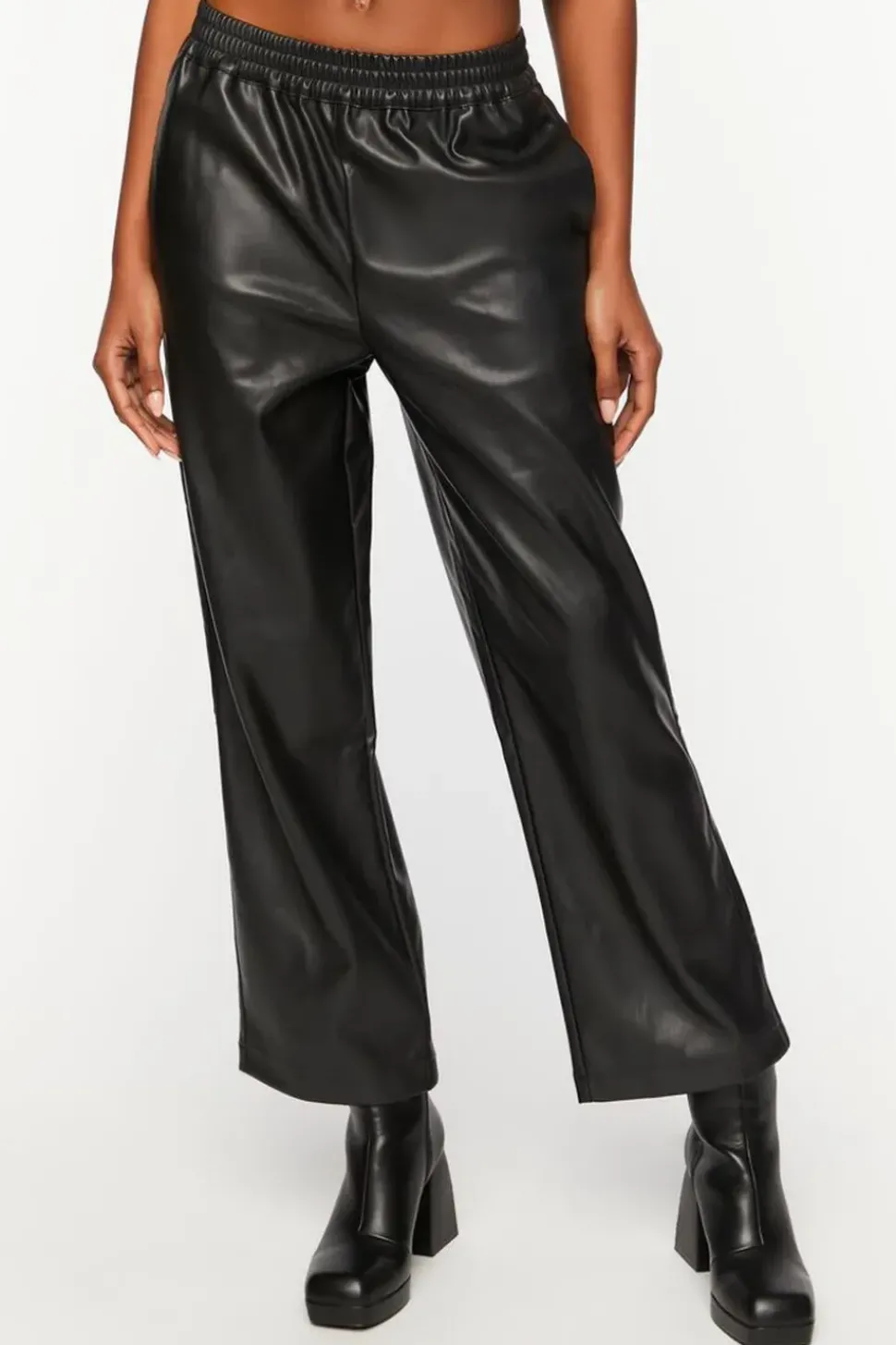 Faux Leather Straight-Leg Pants