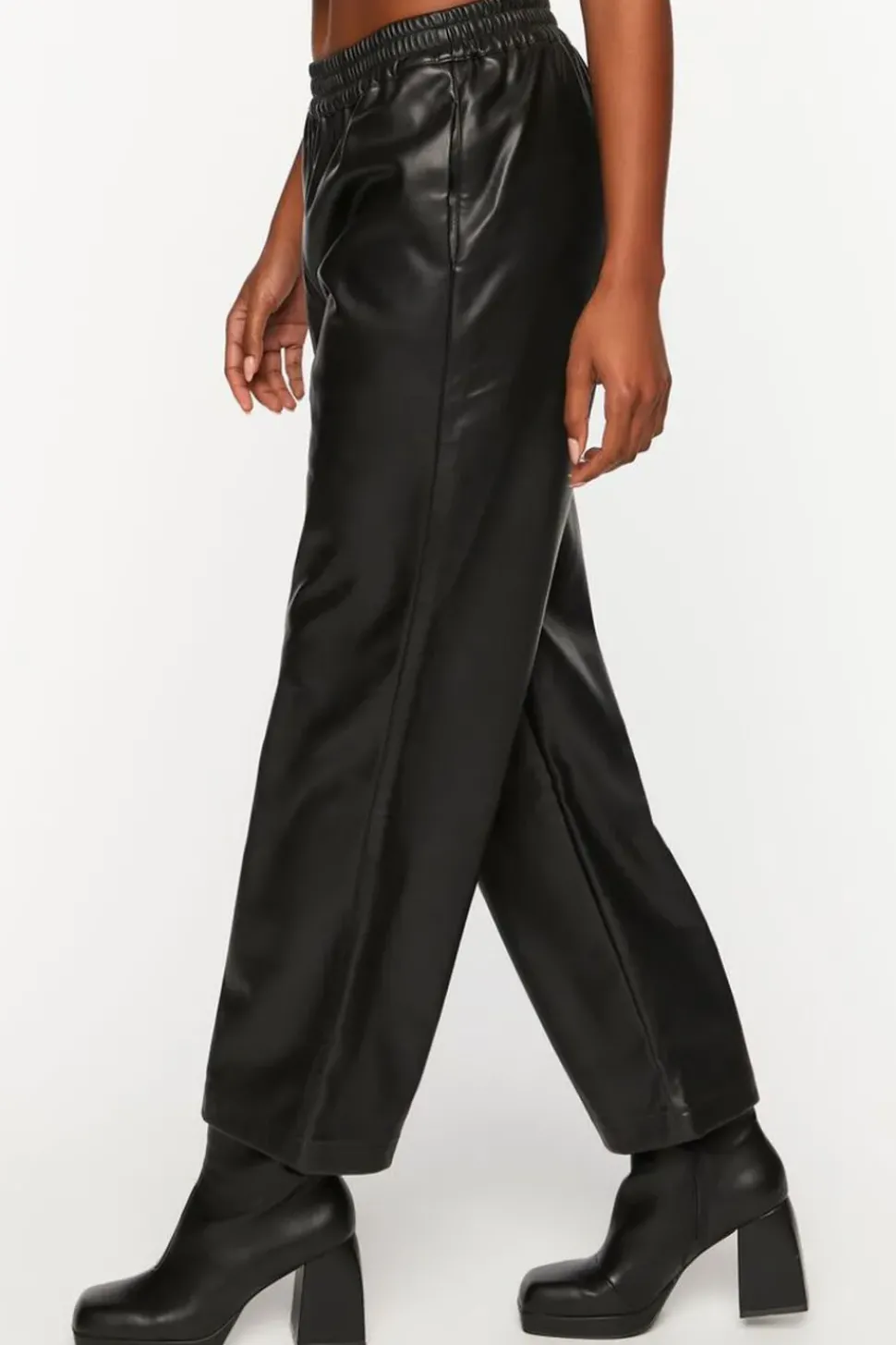Faux Leather Straight-Leg Pants
