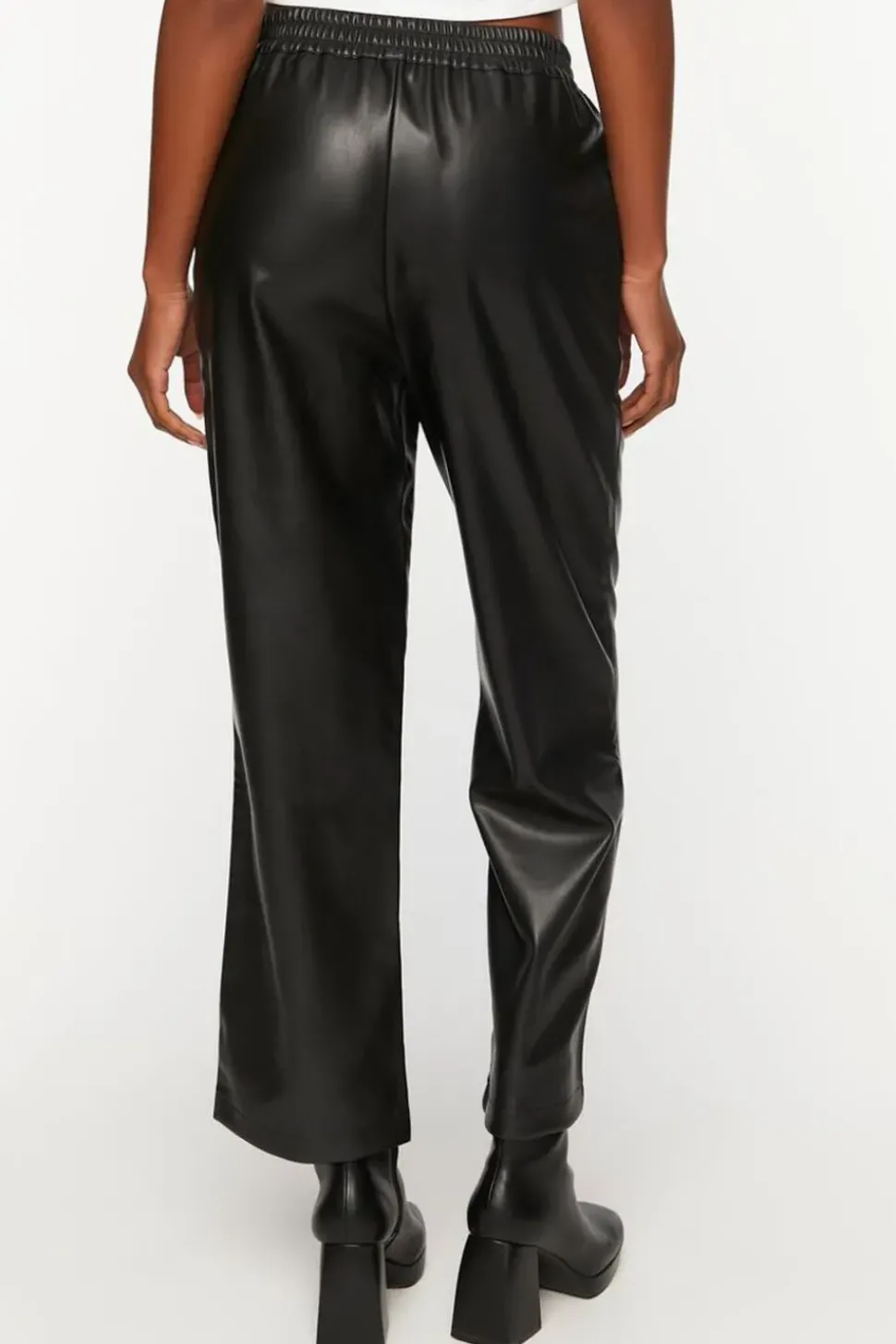 Faux Leather Straight-Leg Pants