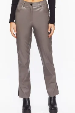 Faux Leather Straight-Leg Pants