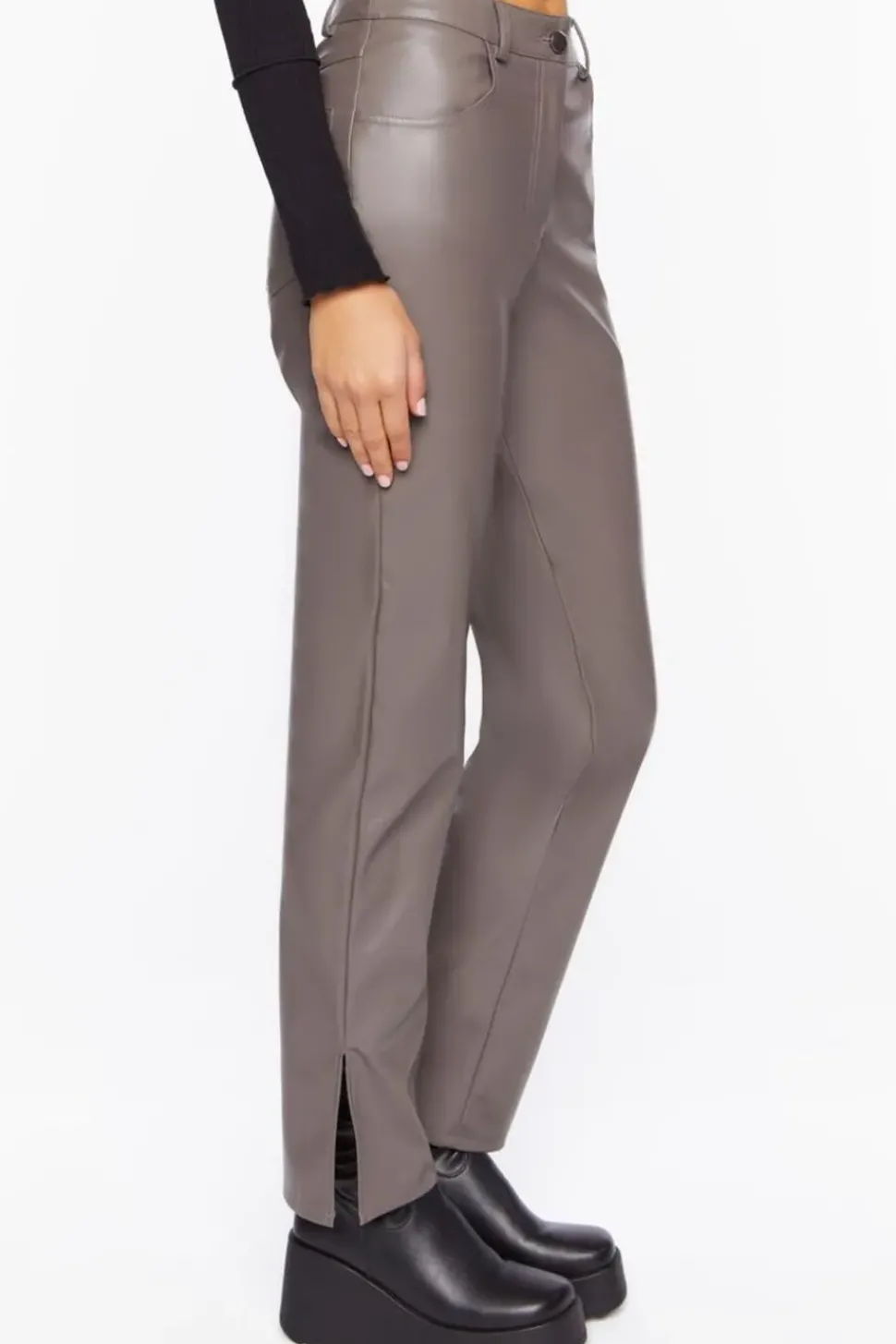 Faux Leather Straight-Leg Pants