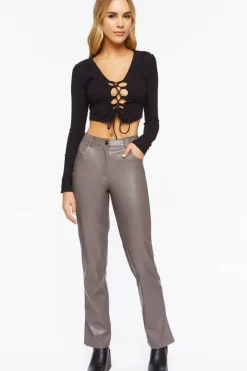 Faux Leather Straight-Leg Pants