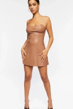 Faux Leather Strapless Mini Dress