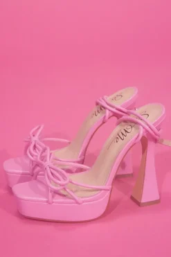 Faux Leather Strappy Bow Tie Heels