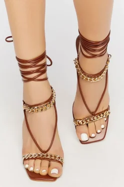 Faux Leather Strappy Chain Heels