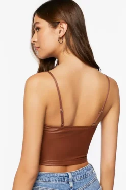 Faux Leather Sweetheart Cropped Cami