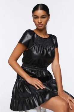 Faux Leather Tiered Mini Dress
