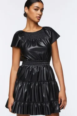 Faux Leather Tiered Mini Dress
