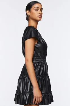 Faux Leather Tiered Mini Dress