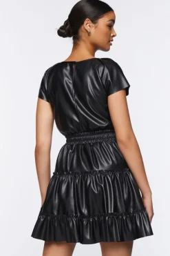 Faux Leather Tiered Mini Dress