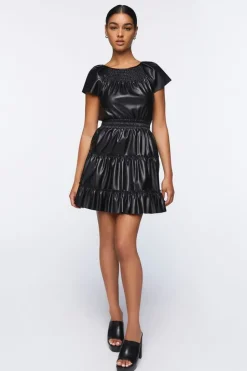 Faux Leather Tiered Mini Dress