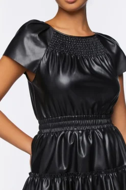 Faux Leather Tiered Mini Dress