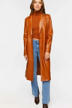 Faux Leather Trench Coat
